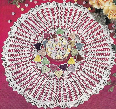 CANDY HEARTS DOILY 23'' HOME DECOR CROCHET PATTERN INSTRUCTIONS