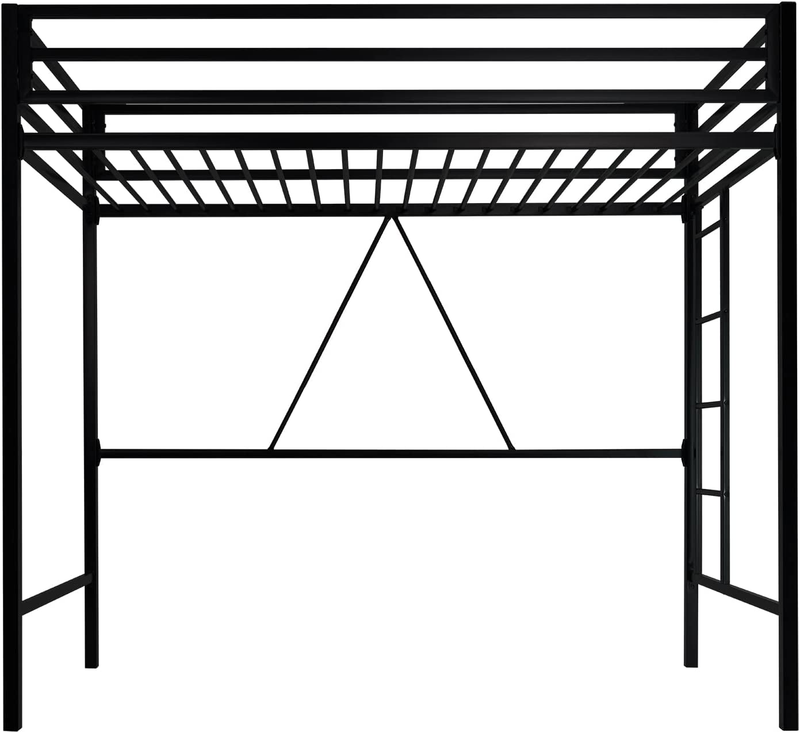 Loft Bed Frame for Juniors&Adults, Metal Twin Size with Safety Guardrail&Removab
