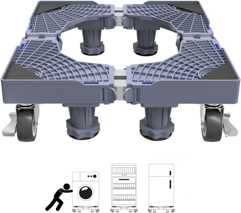 Washing Machine Base Stand with 4 Locking Wheels, Fridge Stand Adjustable Flat D