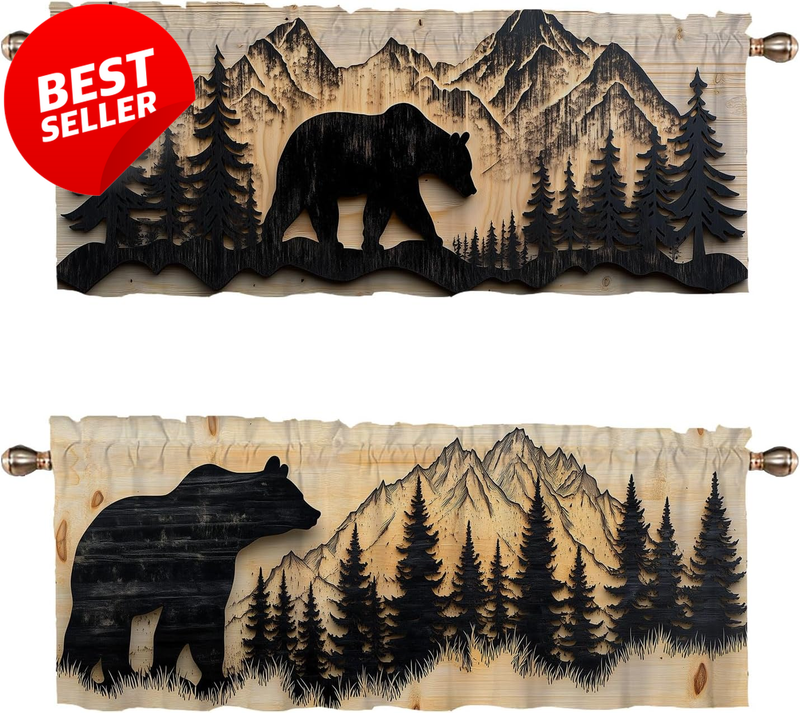 Bear Valance Curtains 2 Pack Rustic Cabin Window 54x18 - US