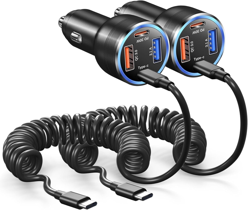 USB C Car Charger 65W, 4-Fast Port Dual 12V USB-C & USB-A Car Phone Charger QC&P