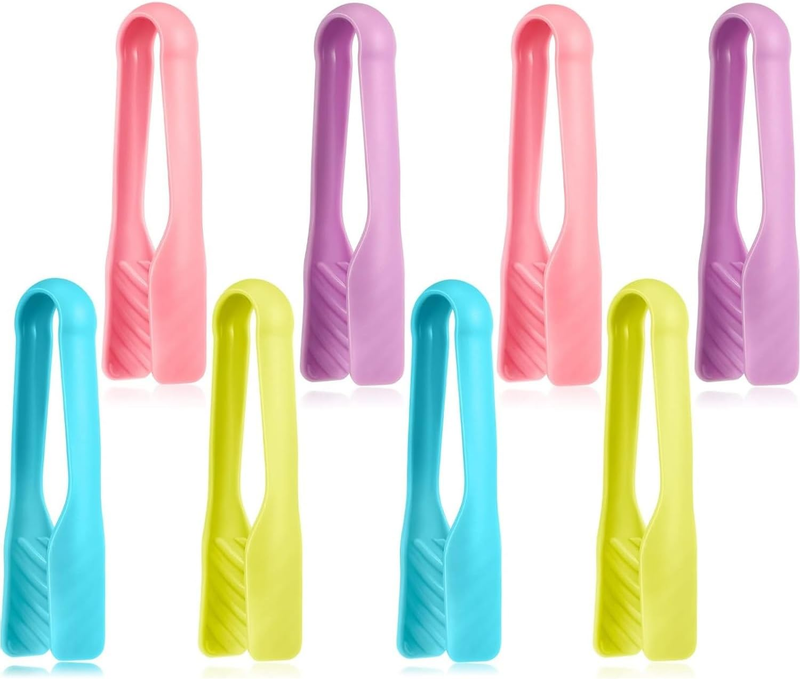 8 Pieces 6 Inch Multi Colored Set of Tongs Mini Plastic Cooking Tongs Tweezers K