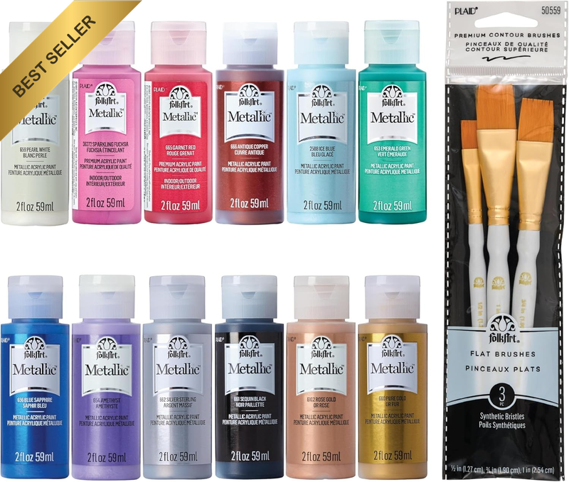 Jewel Tone Acrylic Craft Paint Kit, 15 Piece Set Including 12 Metallic Colors an
