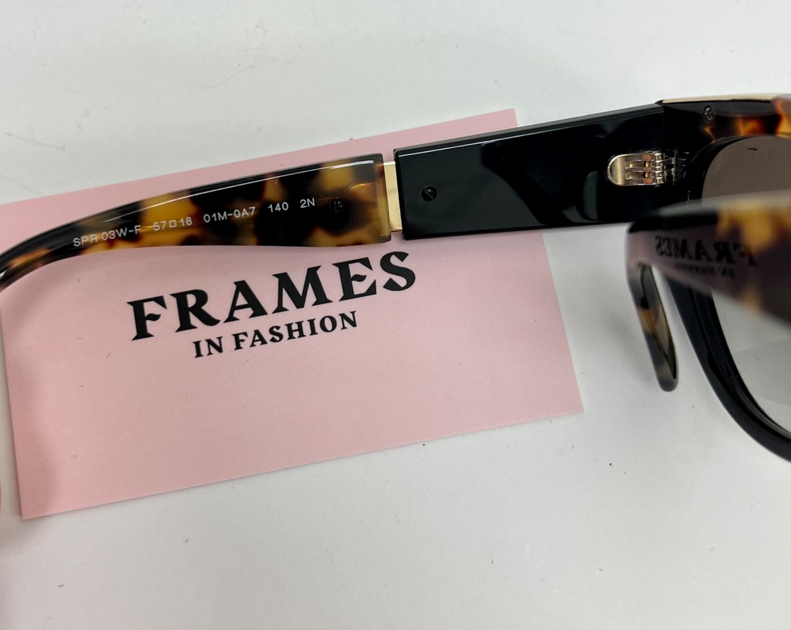 Pre-owned Prada Symbole Black Havana Gold Triangle Pr03wsf 03w Cat Eye Fashion Sunglasses In Gray