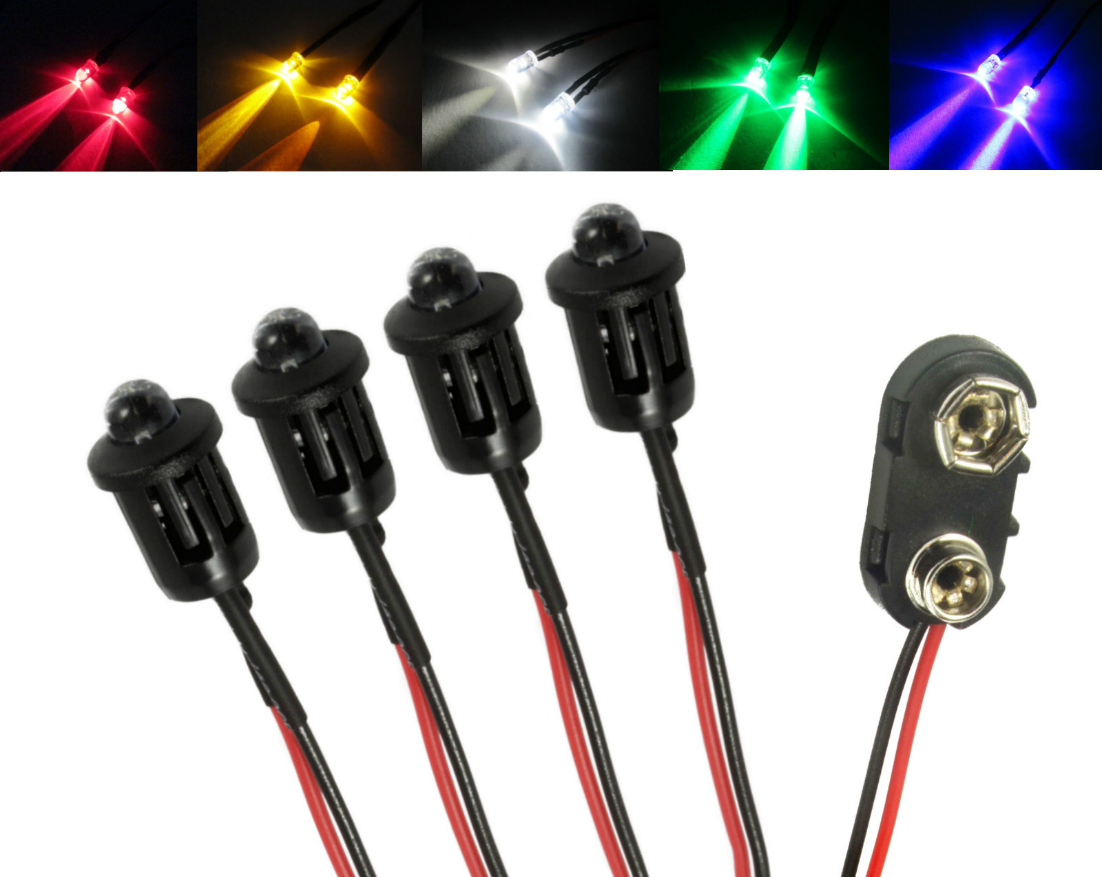 4x RC Helicopter Car Plane Flashing LED Lights + PP3 Connector Kit All