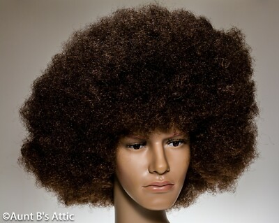 Afro Wig Med Brown Synthetic Hair Retro 70's Curly Disco Unisex Costume Wig 