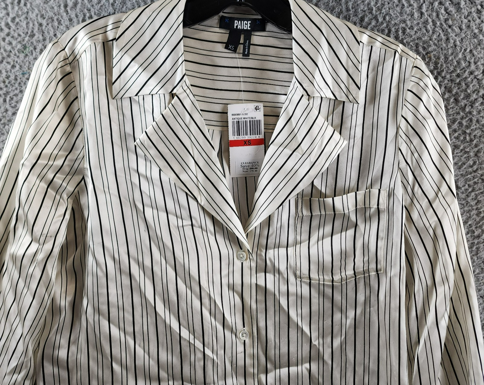 PAIGE Capriana Striped Silk Shirt Women's XS Antique White/Black Long Sleeve - Picture 4 of 14