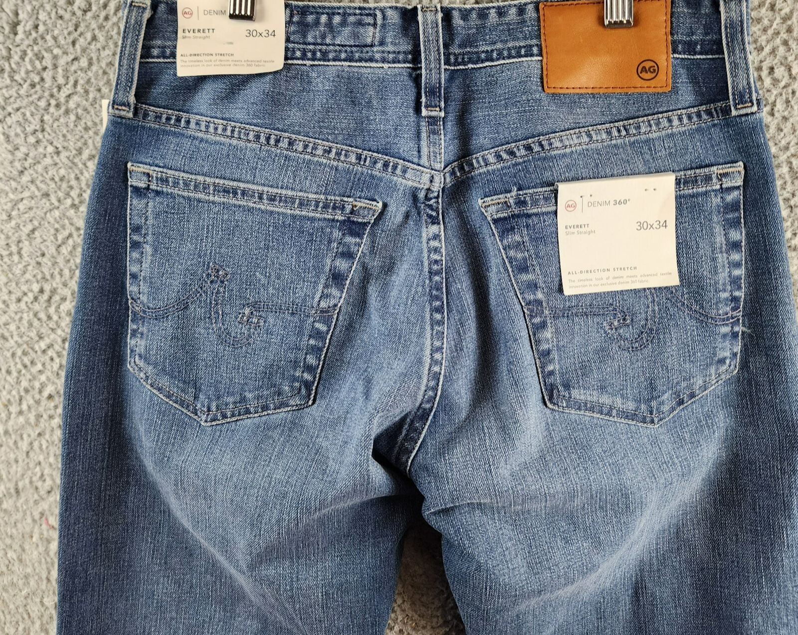 AG Everett Slim Straight Fit Jeans Men's 30x34 Runyon Blue Denim Button Zip - Picture 16 of 18