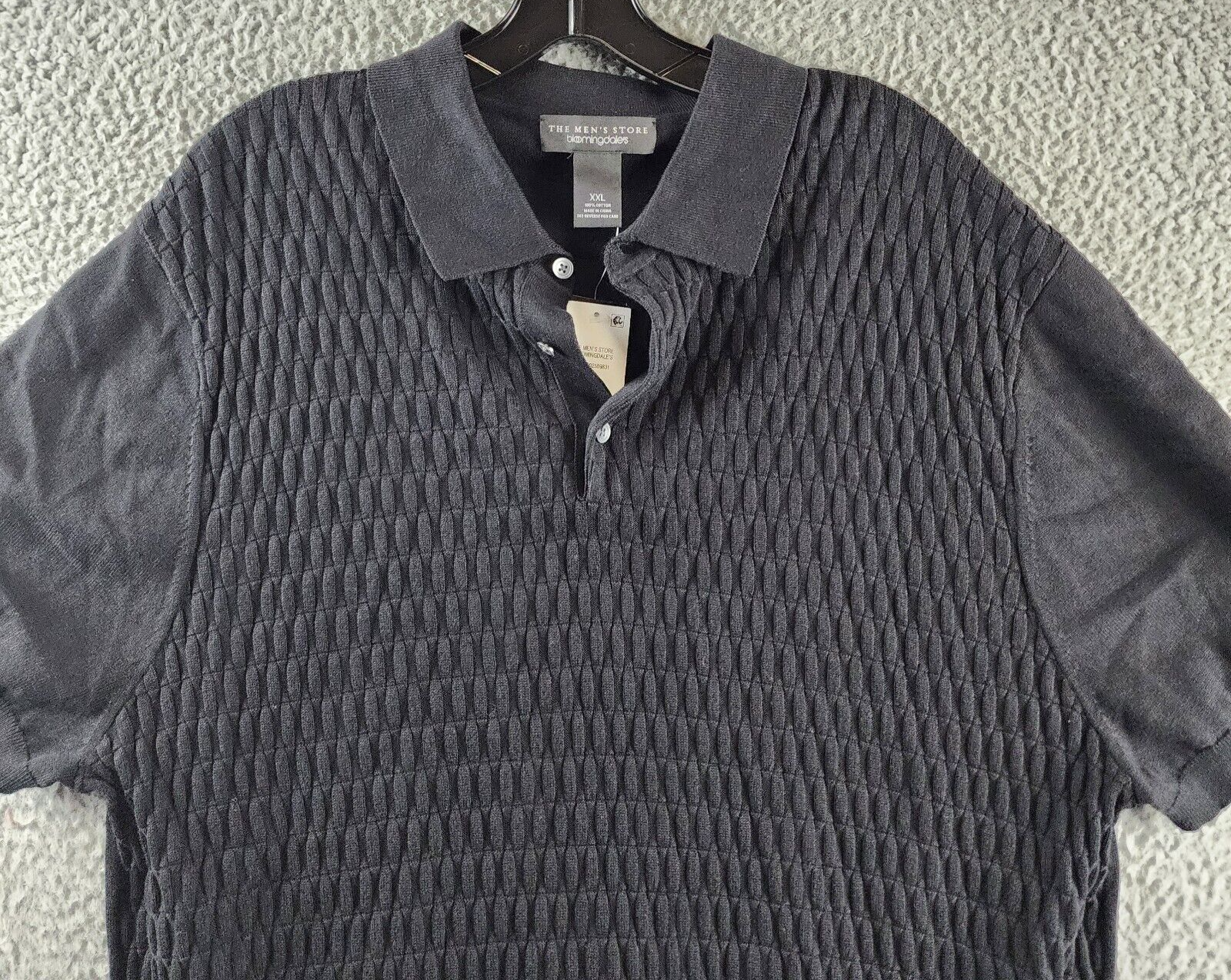 The Men's Store At Bloomingdale's Knitted Polo Sweater Men's XXL Black Textured - Picture 2 of 11