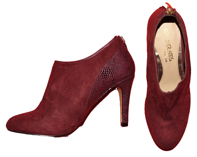 Dune Burgundy Faux Suede Snakeskin Almond Toe Stiletto Ankle