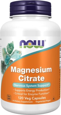 NOW Supplements, Magnesium Citrate, Enzyme Function*, Nervous System Support*, 1
