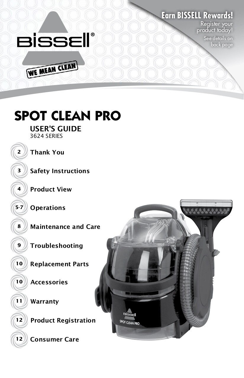 Bissell SpotClean Pro 3624 Owner's Manual PDF or Printed