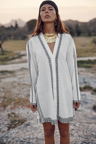 ZARA WOMEN EMBROIDERED TUNIC DRESS Oyster White 6895/049 | eBay