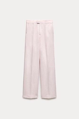 Pre-owned Zara Women Set Double Breasted Blazer + Straight Cut Pants Pink 2406/235+2405/23