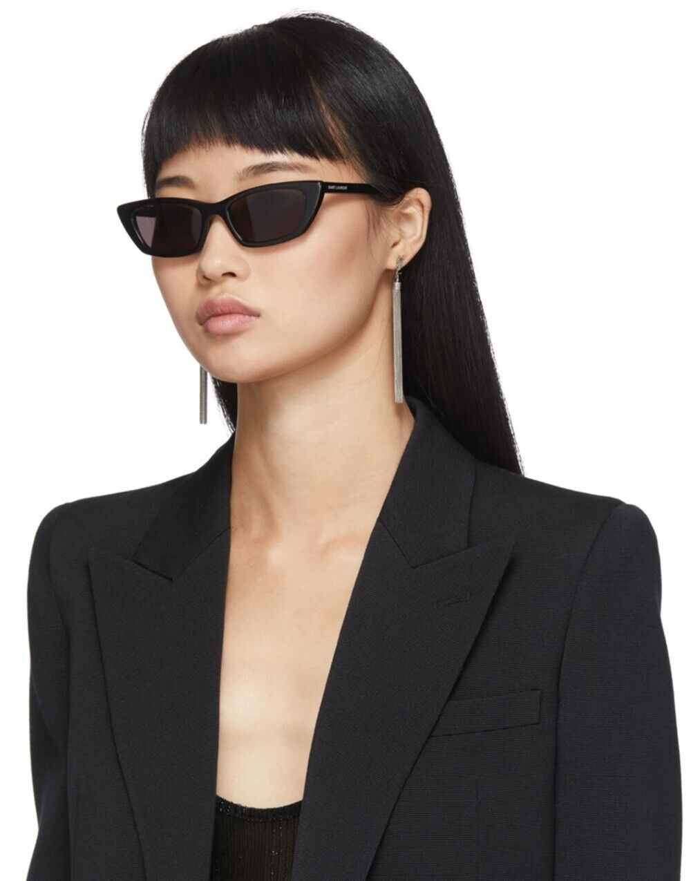 Pre-owned Saint Laurent Sl277 009 Black Black Cat Eye Unisex Sunglasses In Gray