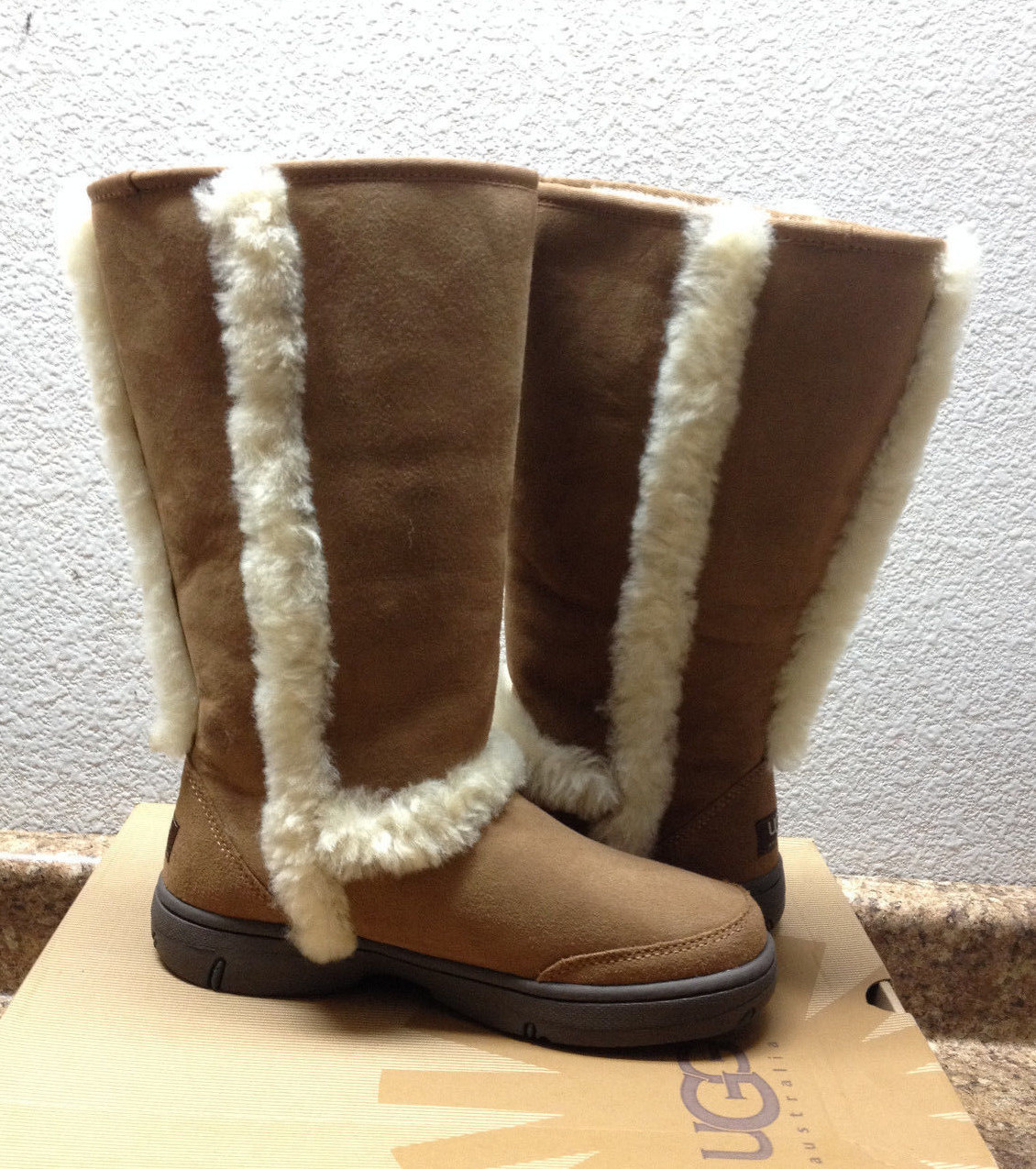 Pre-owned Ugg Sunburst Ultra Tall Chestnut Shearling Leather Boot Us 12 / Eu 43 / Uk 10 In Brown