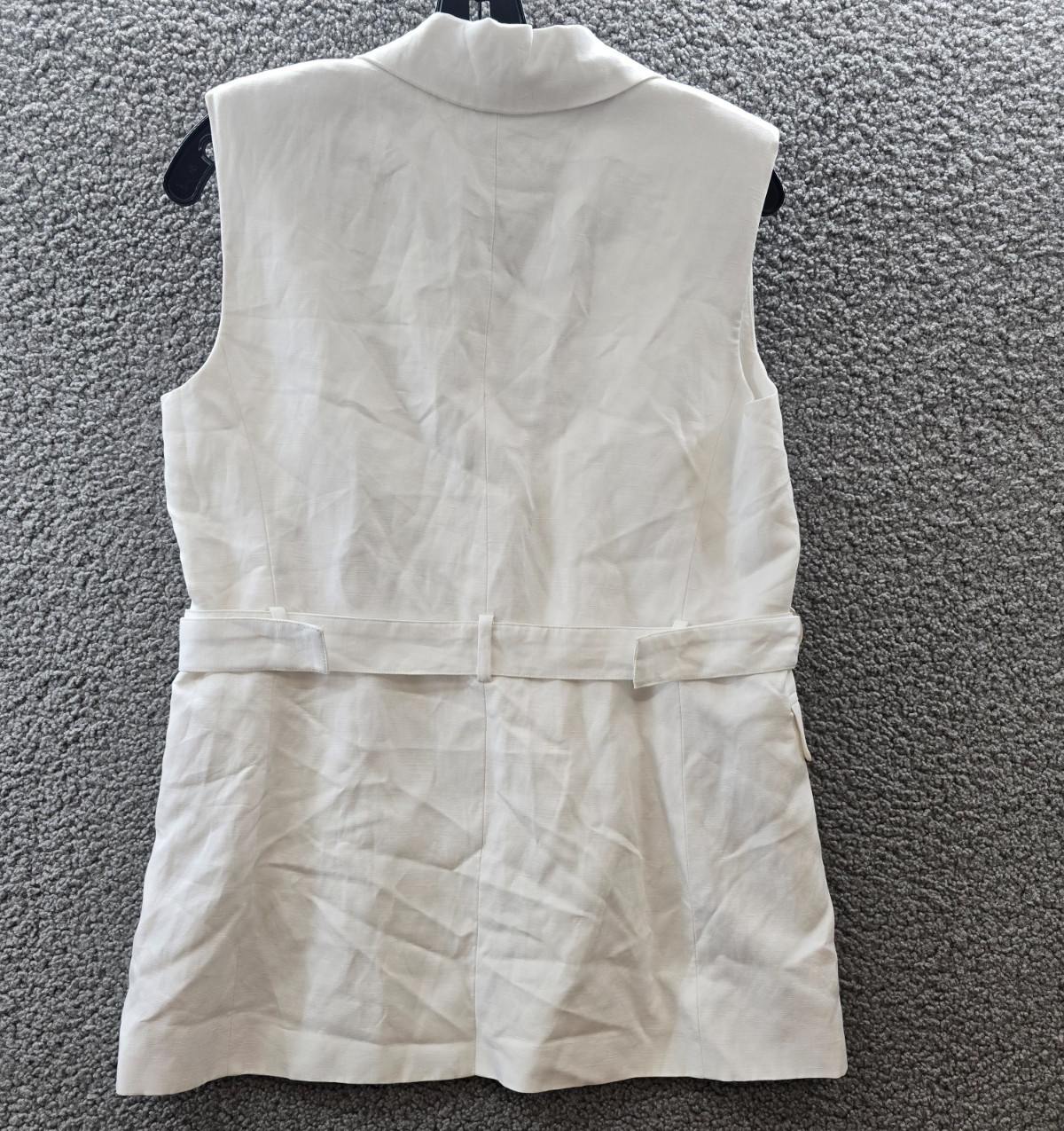 DKNY Notch-Collar Belted Sleeveless Vest Womens 6 Ivory Linen Blend Button Front - Picture 13 of 17
