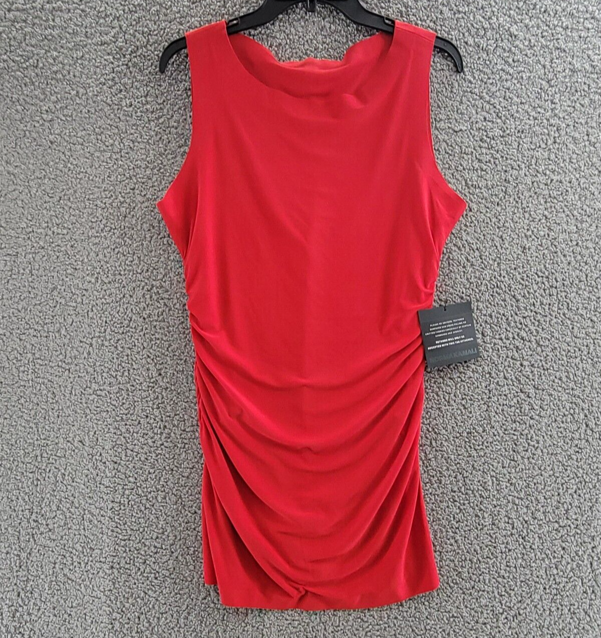 Norma Kamali Ruched Mini Dress Women's L/40 Tiger Red Round Neck Sleeveless - Picture 2 of 15