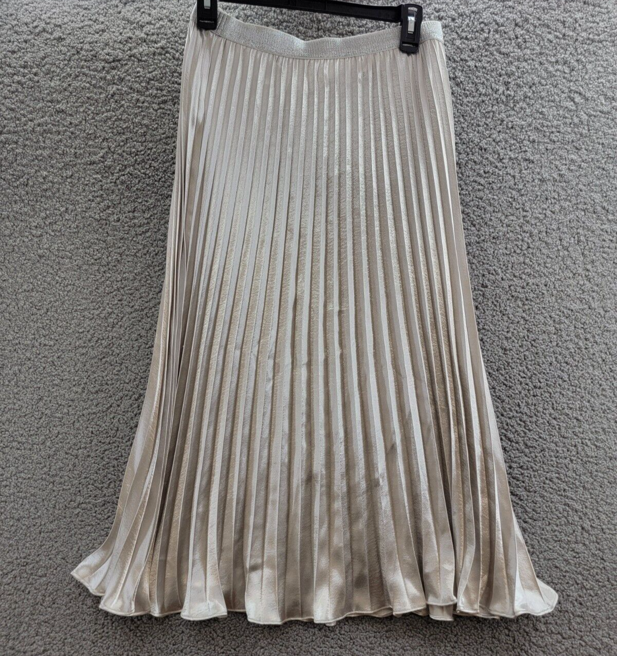 Lucy Paris Rose Metallic Pleated Midi Skirt Women's Medium Pewter Elastic Waist - Picture 9 of 15