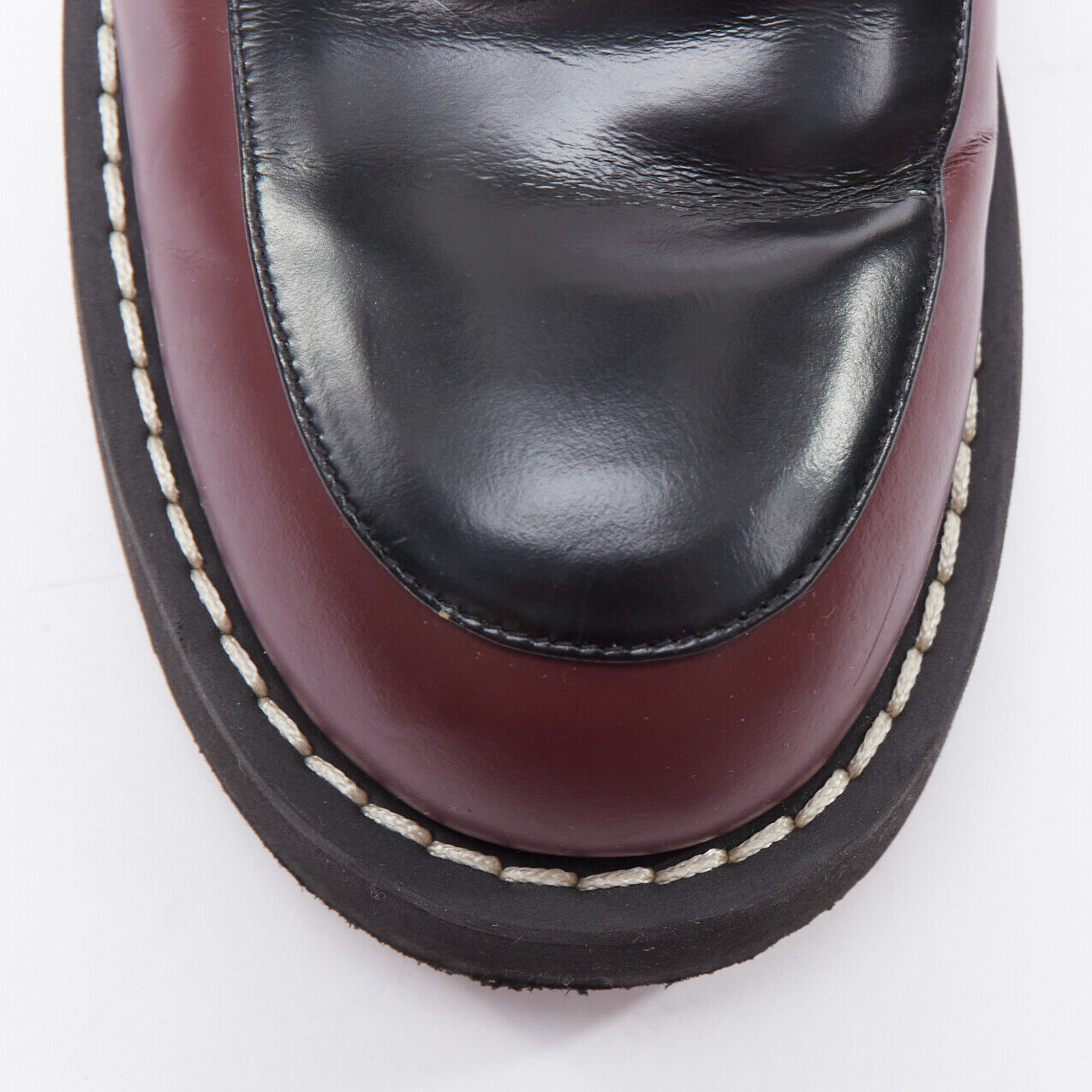 MARNI burgundy black leather silver chunky buckle loafers MARNI burgundy black leather silver chunky buckle loafers