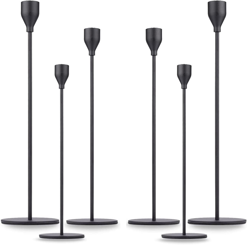 Matte Black Taper Candle Holder Set of 6, Tall Candlestick Holders, Metal