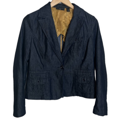 Apostrophe Tailored Denim One Button Blazer Jacket Pockets  Women s 10 Petite
