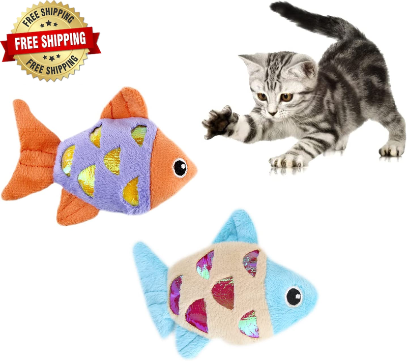 , 2pcs Small Cat Fish Toys With Crinkle Shine Ring Paper ⭐️⭐️⭐️⭐️