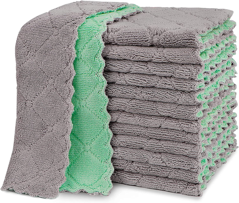 S 12 Pack,premium Kitchen Towels,super Absorbent Coral Fleece Dish...