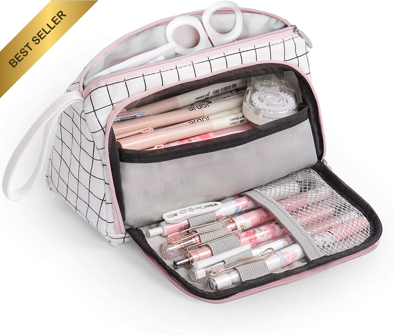 Large Capacity Pencil Case Organizer, Canvas Pen Pencil Pouch with Handle, Stati