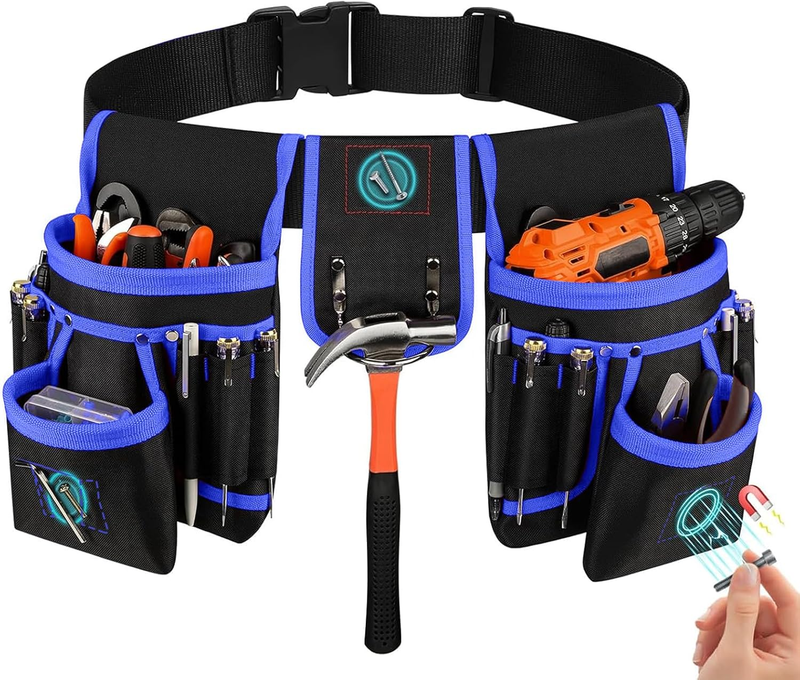 Magnetic Tool Belt with 26 Pockets, Heavy-Duty Detachable Tool Pouch, Adjustable