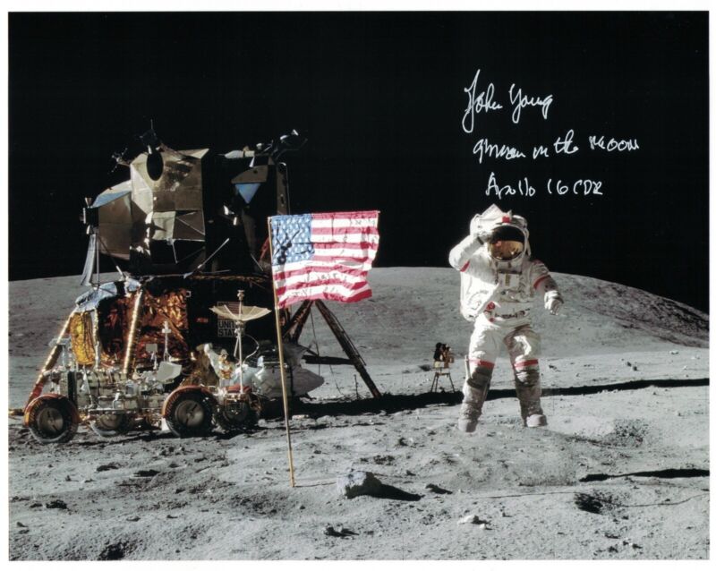 John Young Apollo 16 (9th Man on the Moon) Signed Lunar Surface Photo