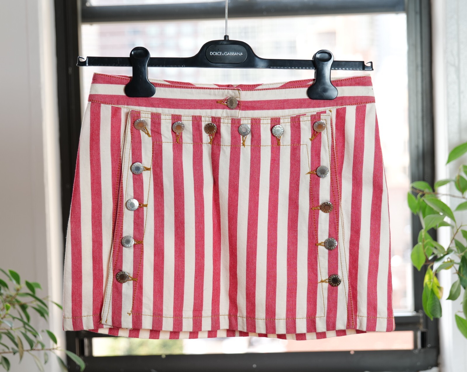 Dolce & Gabbana Red Striped Denim Lace Up Detail Mini Skirt