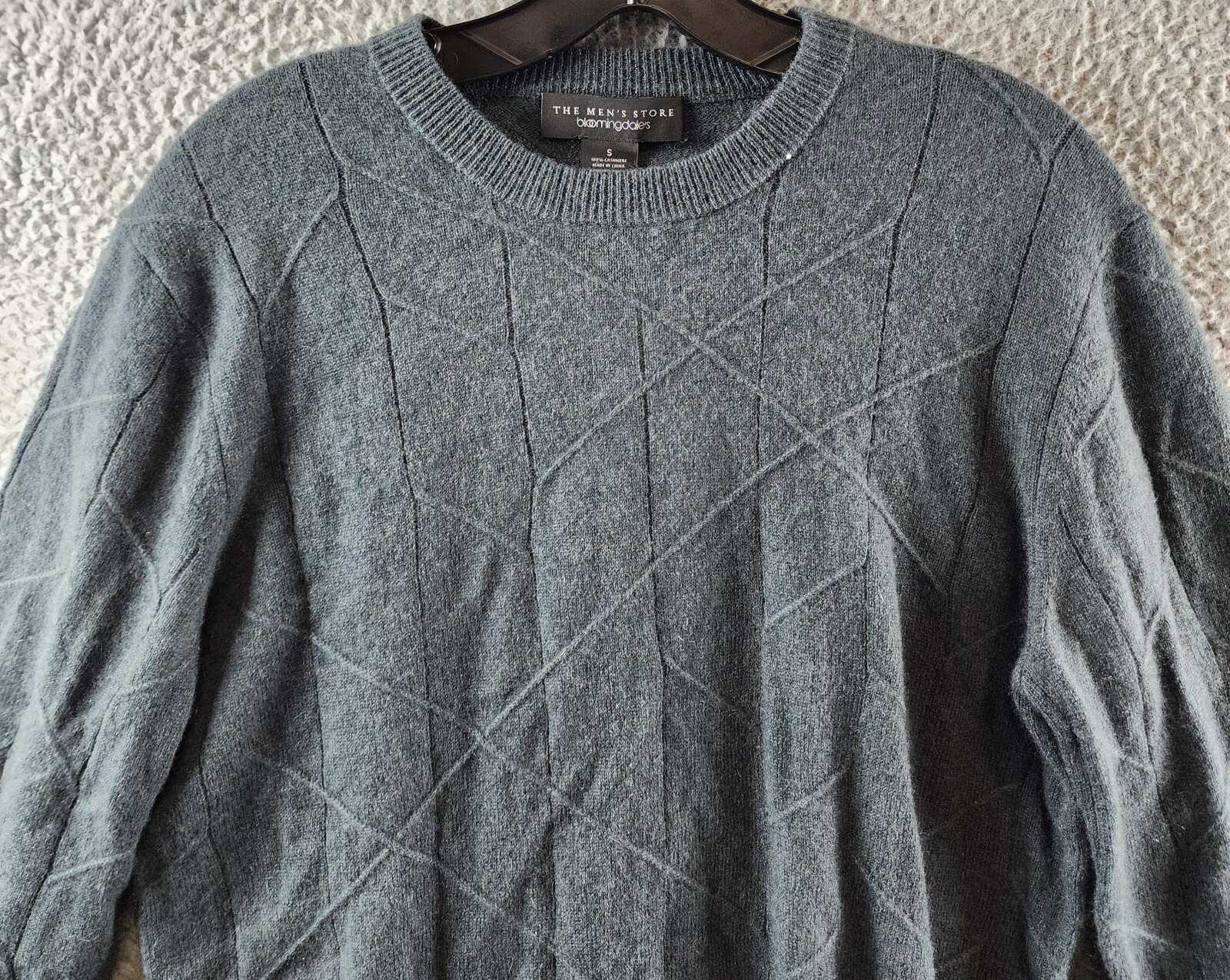 The Men's Store Bloomingdales Cashmere Novelty Stitch Sweater Mens S Slate Green - Picture 3 of 13