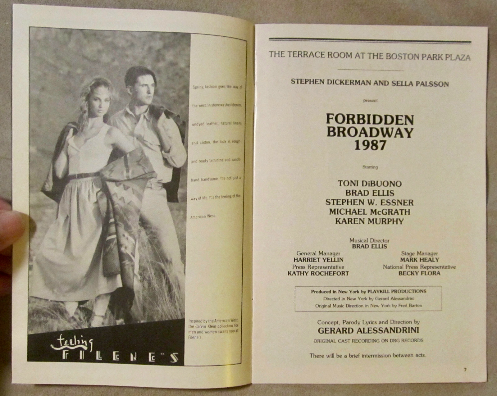 Playbill  Feb. '87,Terrace Room Cabaret Presents 