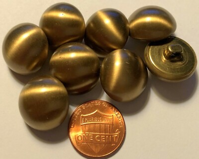 8 Domed Puffed Hollow Polished Brass Tone Metal Shank Buttons 11/16" 18mm 10158