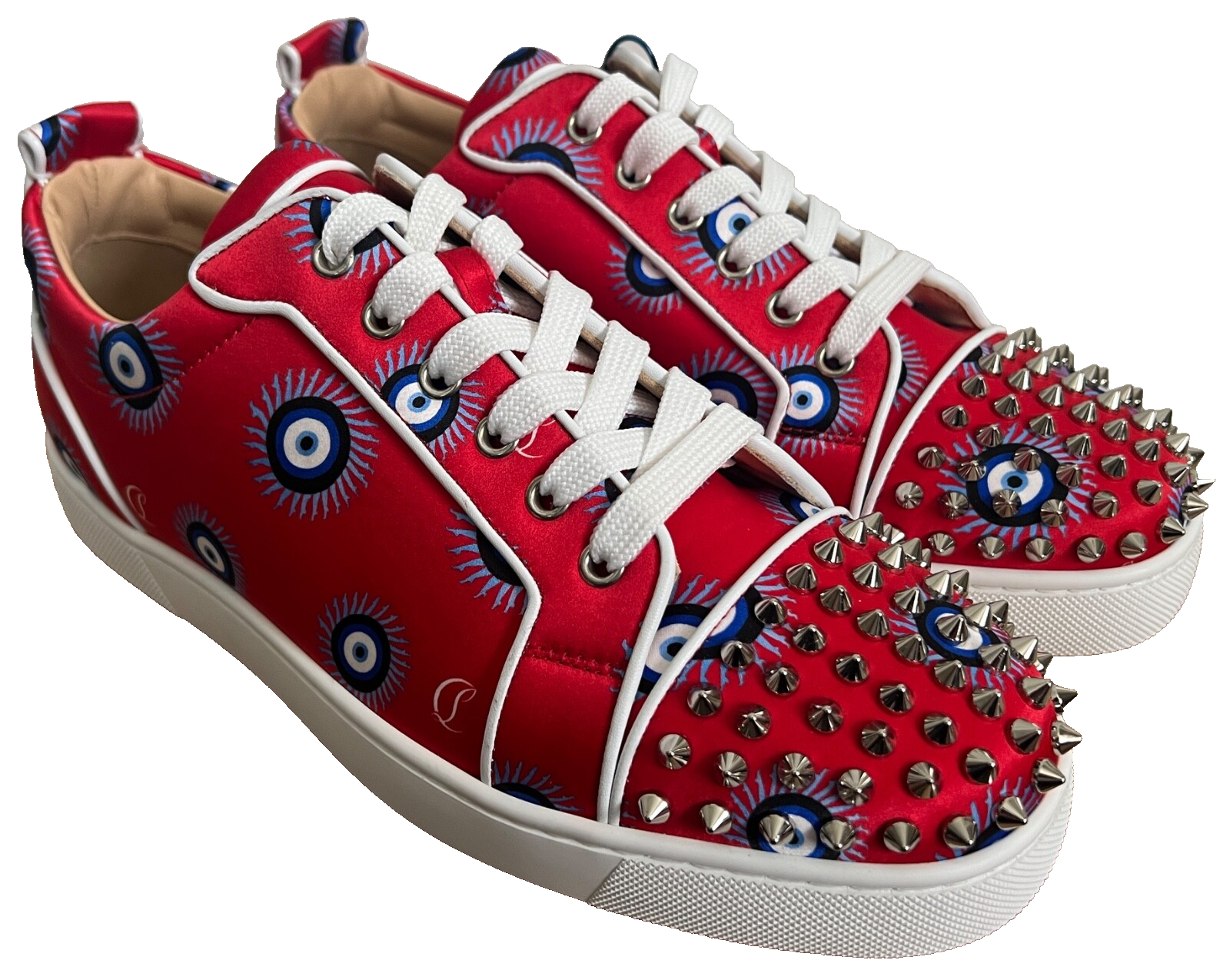 LUBUBU LUCK れんか New Christian Louboutin Louis Junior Spikes Evil Eye Red Low