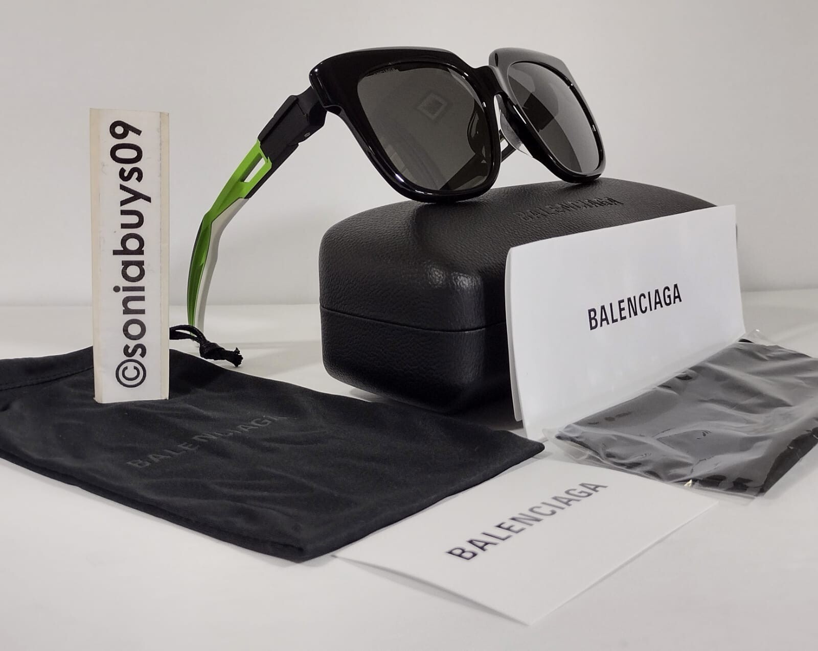 Balenciaga Unisex Square Sunglasses, Black/Green, Grey