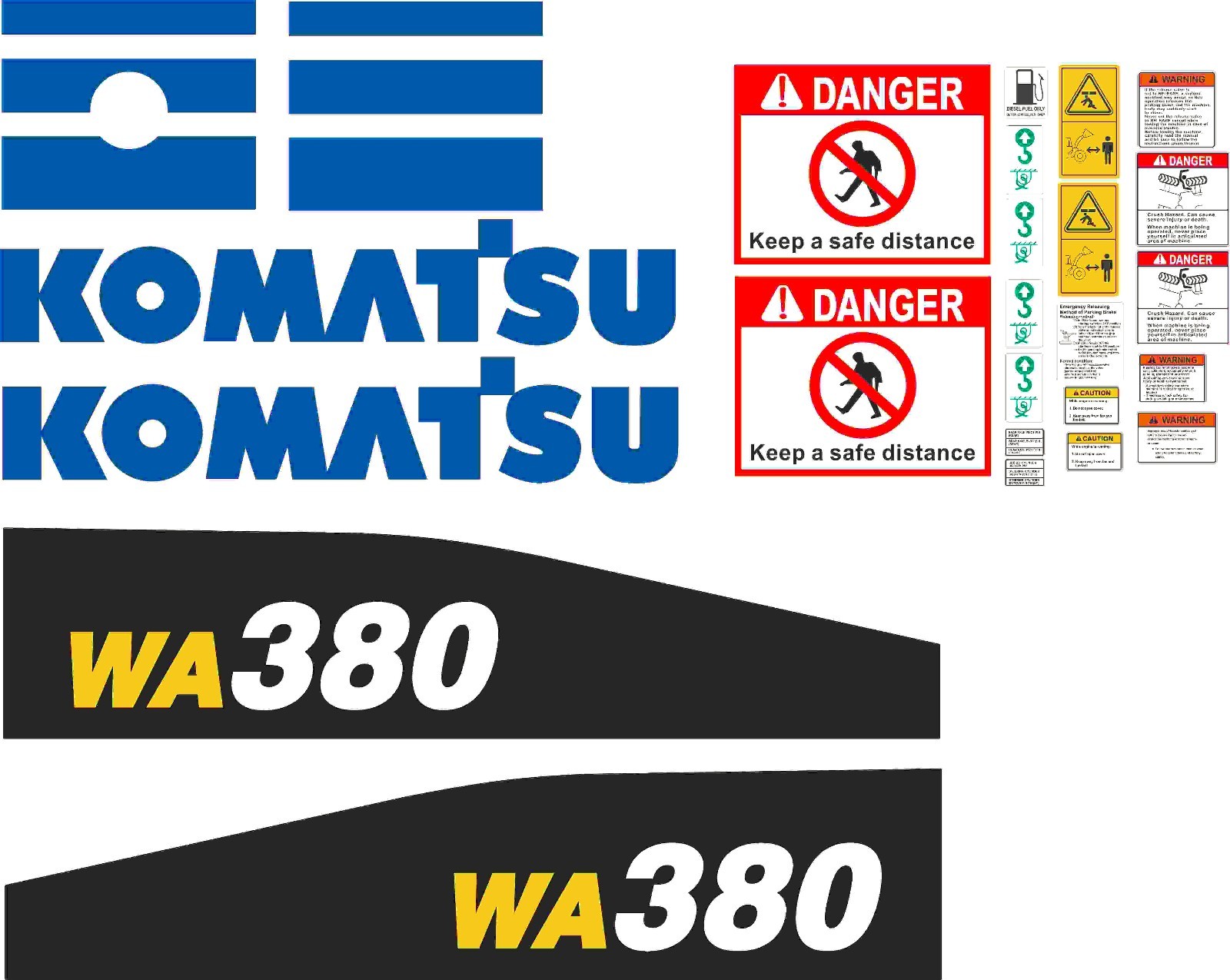 Komatsu WA380 Wheel Loader Decal Kit With Warnings - high