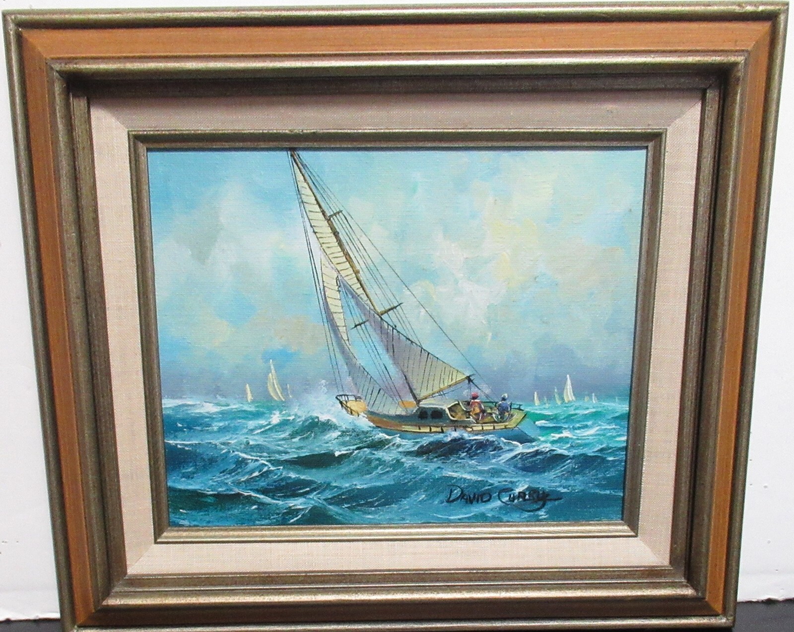 Yves Decamps 原画 DAVID CURRY SAILING ON HIGH WAVES ORIGINAL OIL ON CANVAS