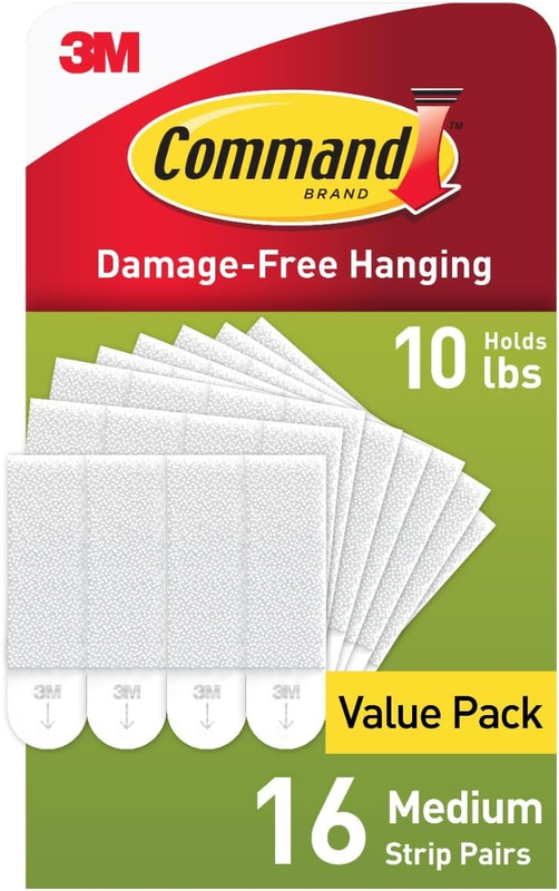 3M ™ Medium Picture Hanging Strips,16 Pairs (32 Strips) - Damage-Free, Easy to R