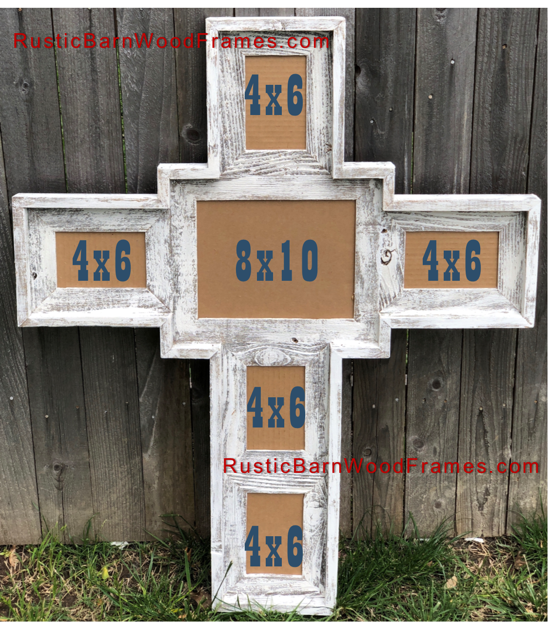 Large CROSS rustic barn primitive picture frame distressed wood weathered