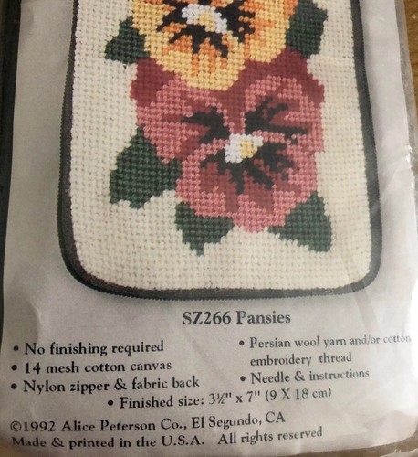 Stitch & Zip Needlepoint Kit Pansies Eyeglass case self finishing New @1992