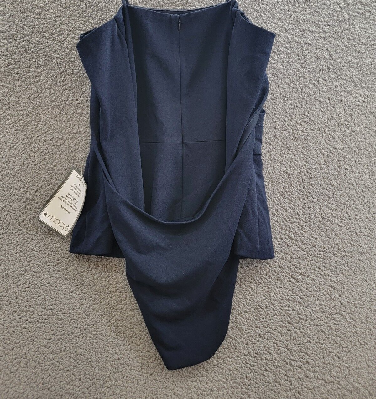 Adrianna Papell Off-The-Shoulder Cape-Sleeve Top Women's 6 Navy Back Zip Closure - Picture 9 of 17