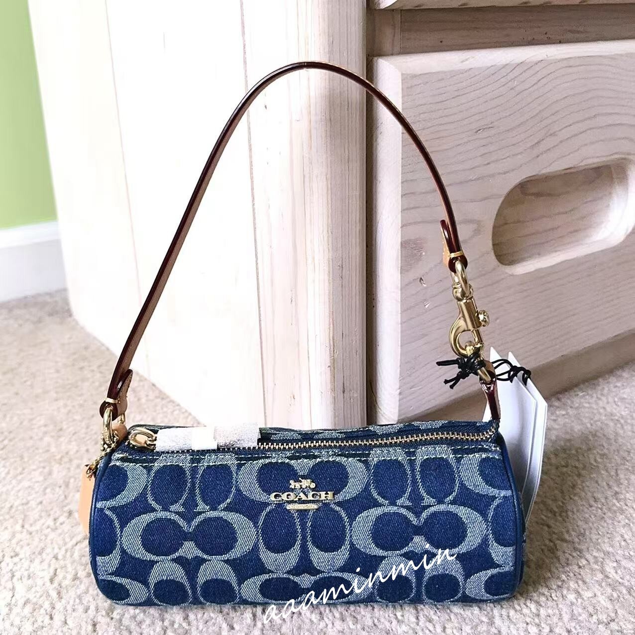 【COACH】チェリーチャーム付き☆ノリータ バレルバッグ CZ459 COACH コーチ バッグ デニム レザー シグネチャー 筒型 チェリー