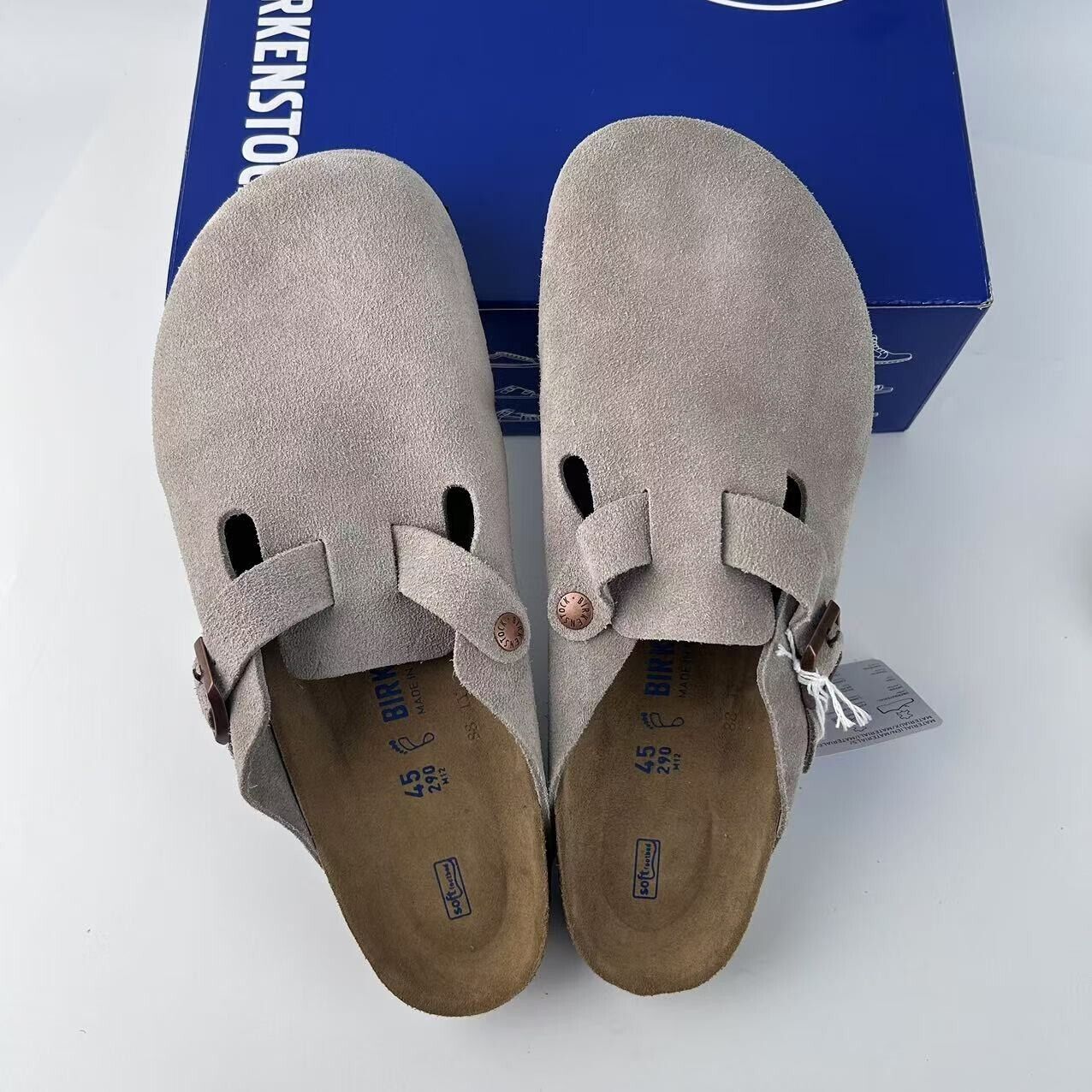 Birkenstock Boston Classic Taupe Suede Leather Unisex Shoes Birkenstock Boston Classic Taupe Suede Leather Unisex Shoes