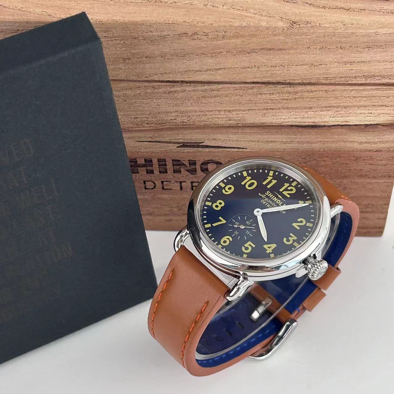 Pre-owned Shinola The Runwell Argonite 1069 Blue Dial Chronograph Quartz Men's Watch 41mm