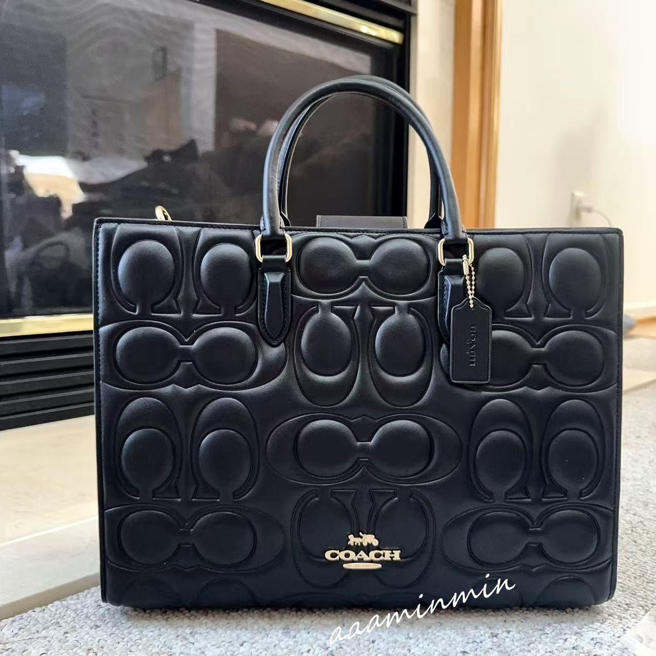 COACHバッグ Coach Large Maggie Tote Bag In Signature Leather Black CY672