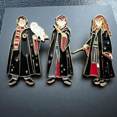 Set of 3 HARRY POTTER Pins HERMIONE GRANGER RON WEASLEY Metal Badge Brooch Gift