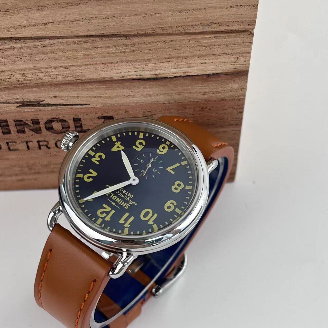 Pre-owned Shinola The Runwell Argonite 1069 Blue Dial Chronograph Quartz Men's Watch 41mm