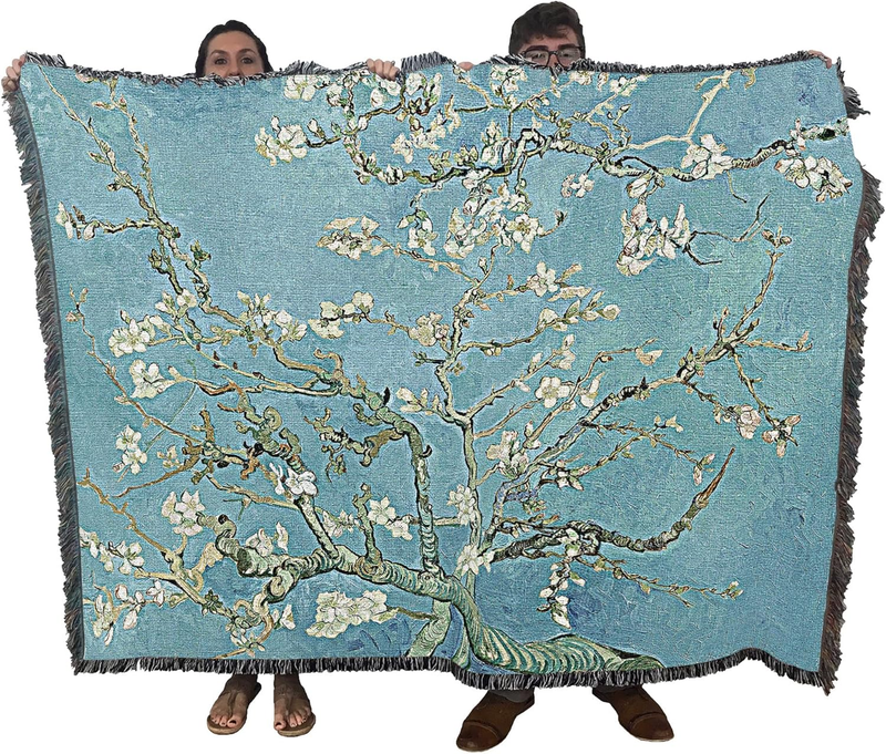 Almond Blossoms Blanket - Fine Art Gift Tapestry Throw Woven from Cotton - Made in the USA (72X54)